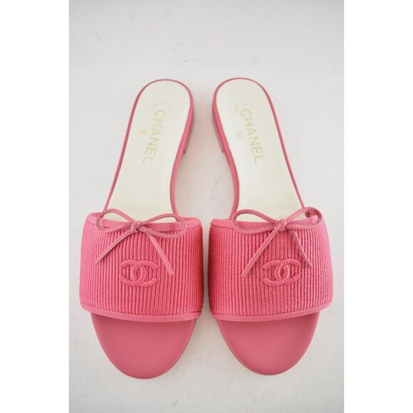 Chanel 24P Dark Pink Embroidered CC Logo Bow Tie Mule Slide Flat Sandal 39 - Picture 7 of 16